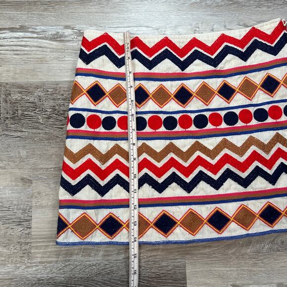THML Embroidered Geometric Mini Skirt Small Lined Zip Boho Festival Aztec Print - Picture 6 of 6